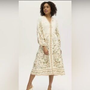 Calypso St. Barth Linen Blend Long Sleeve Floral Dress Size M Medium Luxury